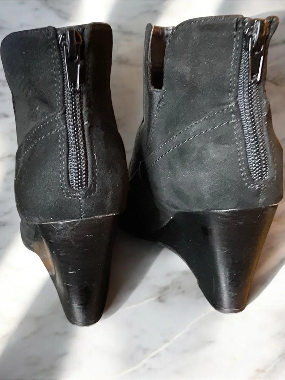 Madeline Womens Black Wedge Ankle Boots Split Shaft V-Notch Faux Suede Booties